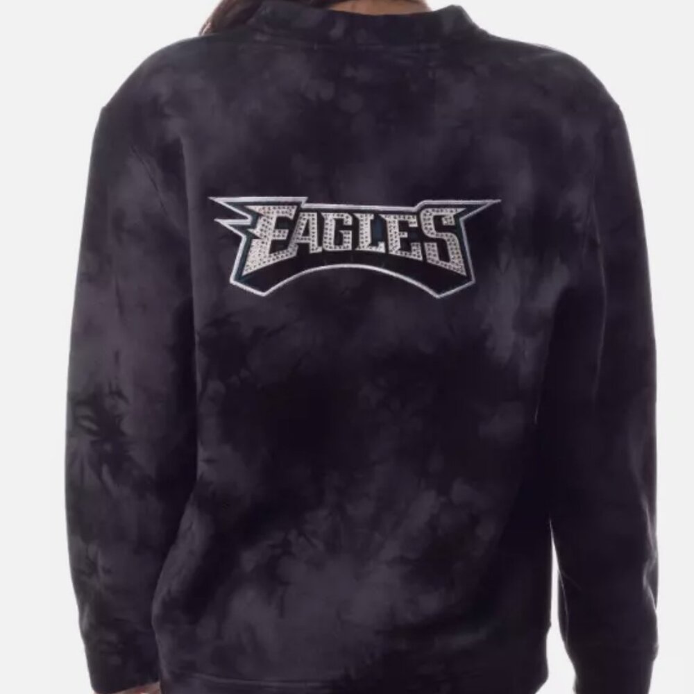 The Wild Collective Women's Philadelphia Eagles Tie Dye Black Cardigan